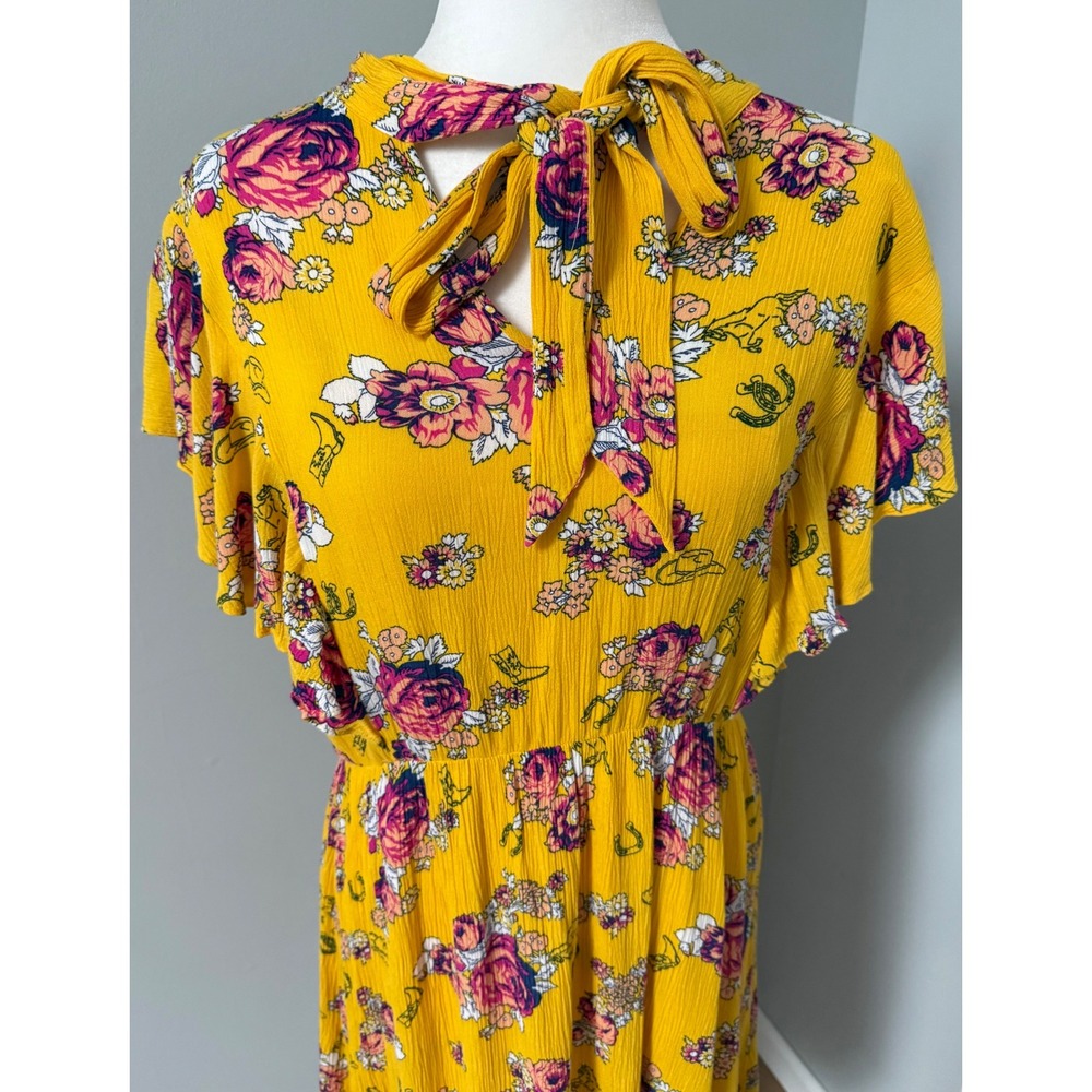 ModCloth Downhome Darling Yellow Western Cowboy Rodeo Dress w/ Slip Size Large - Picture 2 of 13